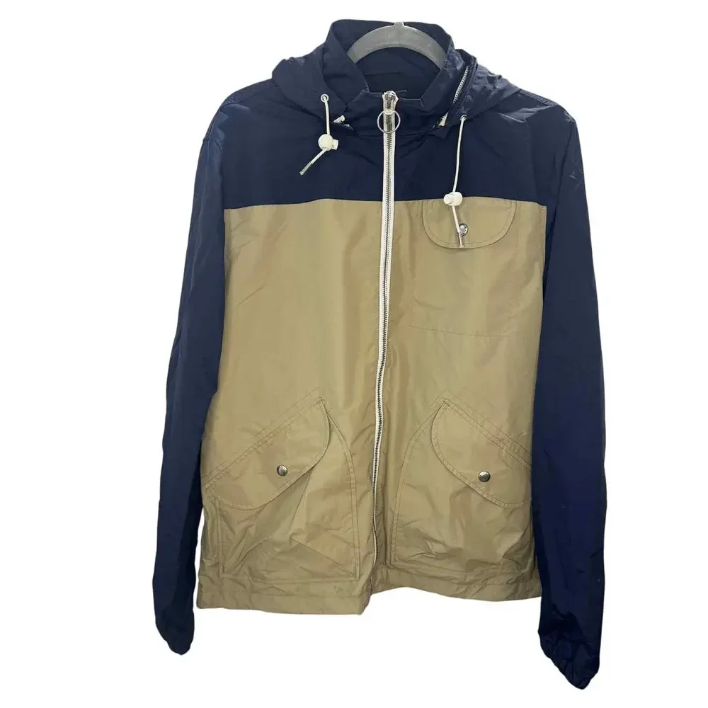 Penfield Navy/Tan Two-Tone Hooded Rain Jacket - Medium - Good Used